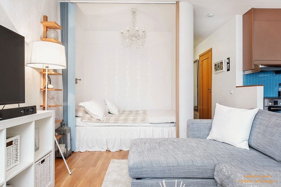 Design of living room and bedroom в однокомнатной квартире 33 кв м