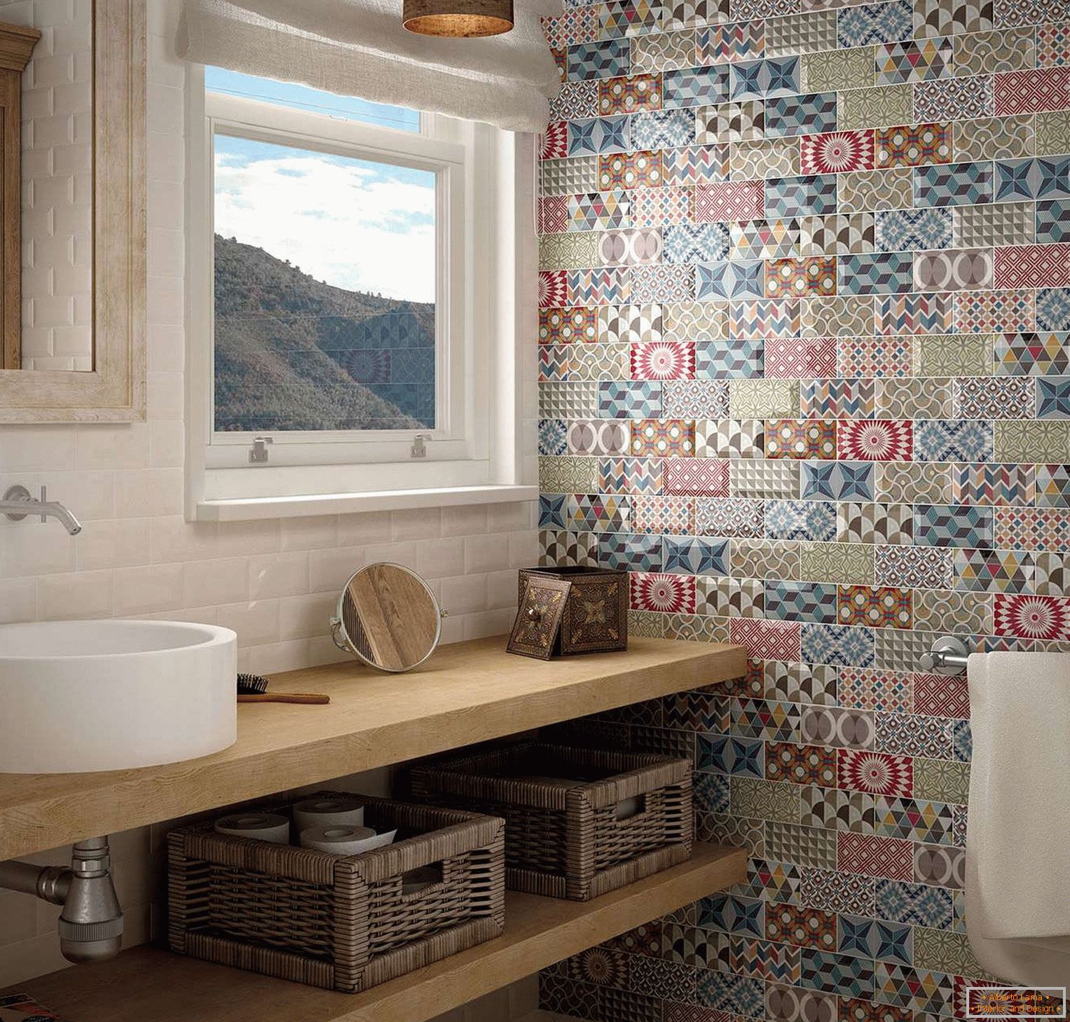 Tile patchwork in the bathroom interior