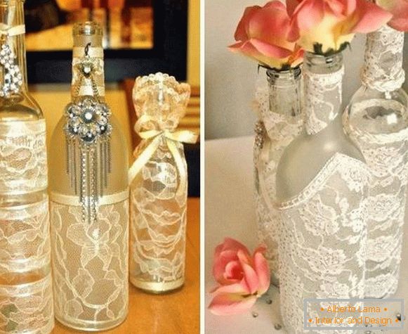 How to make a beautiful vase from a bottle and lace