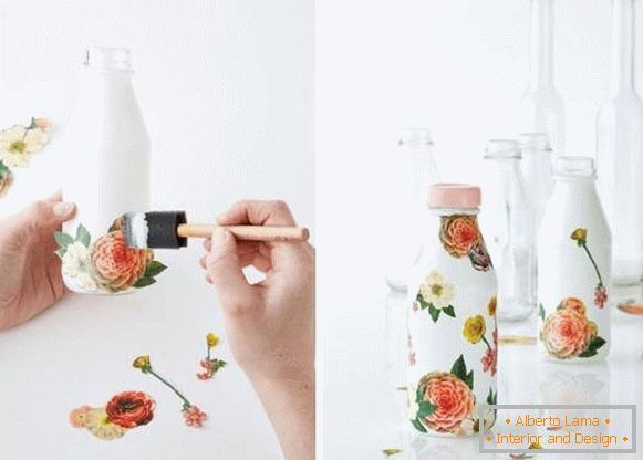 Vases from bottles by yourself - decoupage