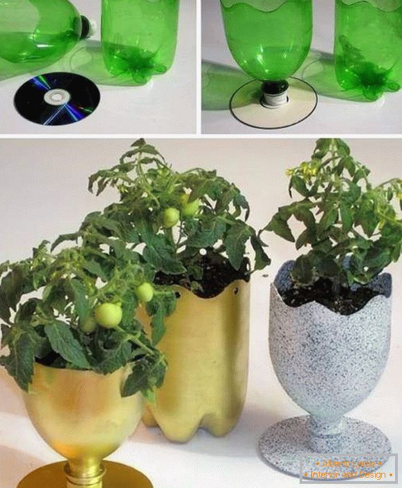 Outdoor vases of plastic bottles with their own hands - photo