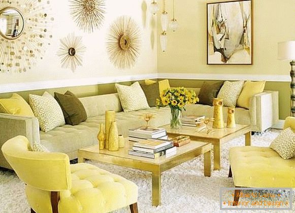 Retro style in living room in yellow and green