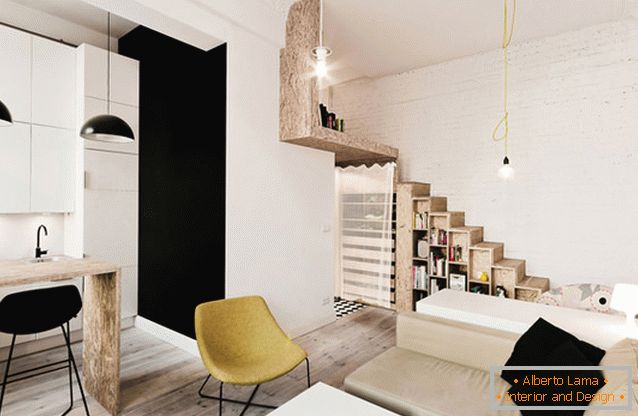 Interior of a two-storey studio apartment in Poland