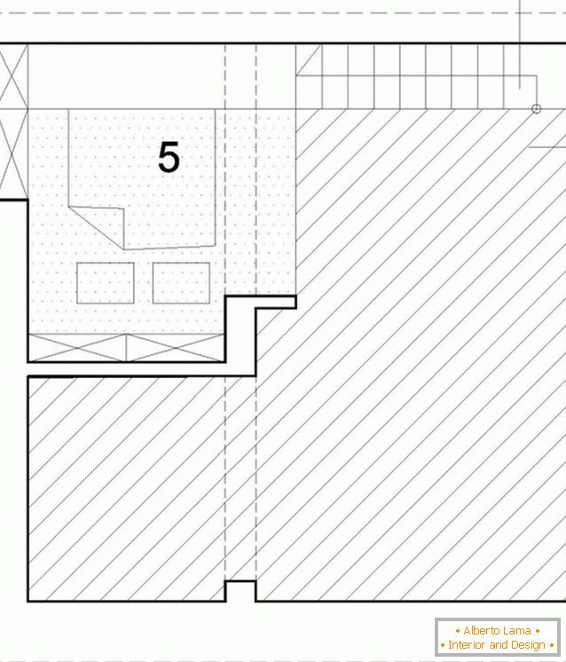 Planning of the second level of a two-storey studio apartment in Poland