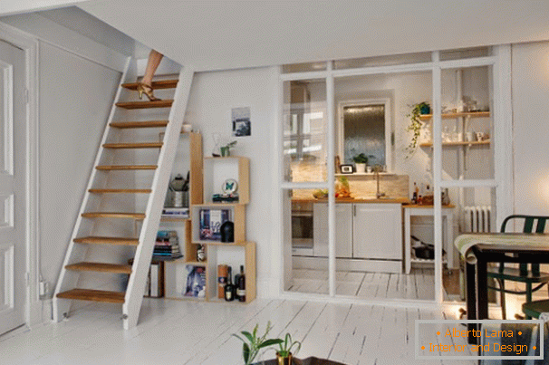 Living room and kitchen in Scandinavian style