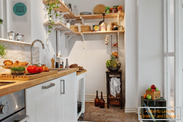 Shelves for dishes in the kitchen