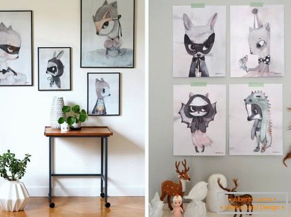 Figures of animals as a decor of walls in the interior