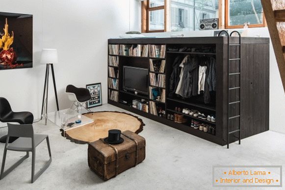 Chic loft bed for adults with a wardrobe