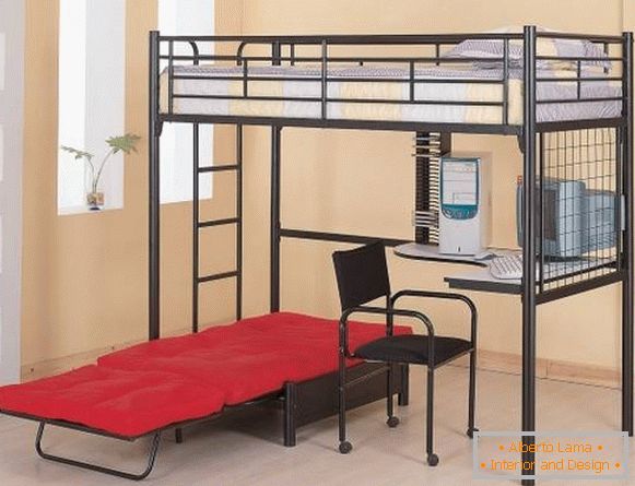 Black stylish loft bed with a bed at the bottom photo