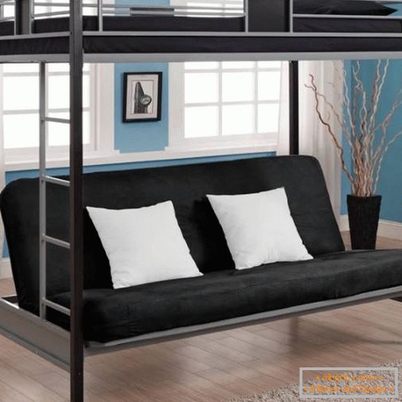 Photo furniture - a beautiful loft bed with a sofa downstairs