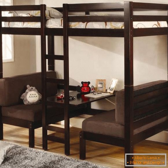 Bed loft with two sofas downstairs