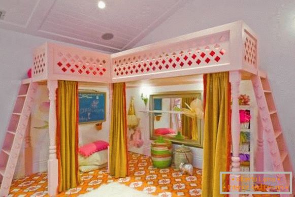 Bed attic for children of girls