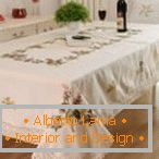 Tablecloth with embroidery in the kitchen