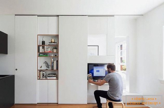 Modular wall in the interior of the apartment: working corner