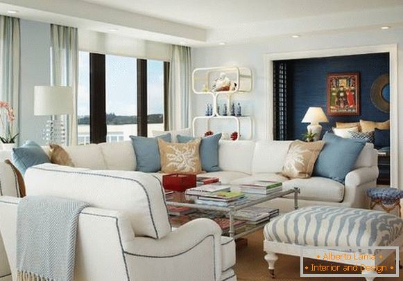 Beige blue living room - modern design 2016