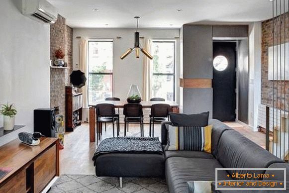 Living room design in loft style