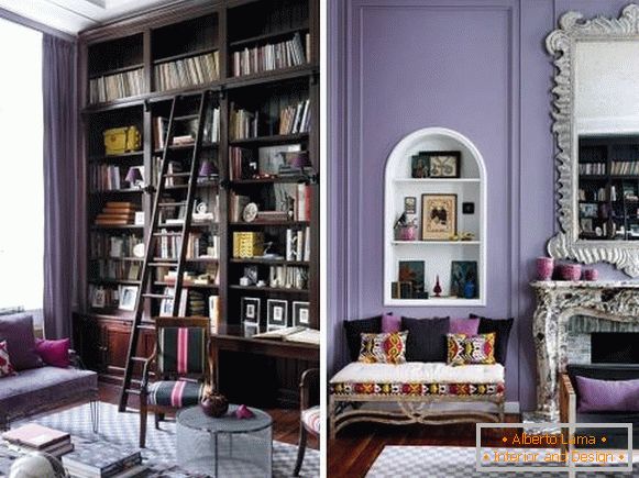 Design of living room and library inside a private house