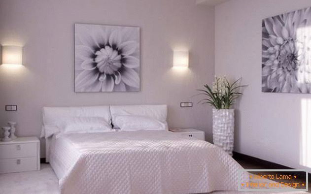 White bedroom in the interior of a country house