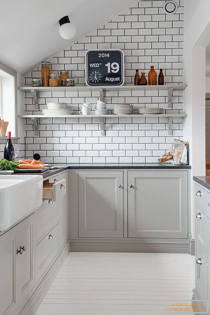 Interior of a small kitchen in Scandinavian style