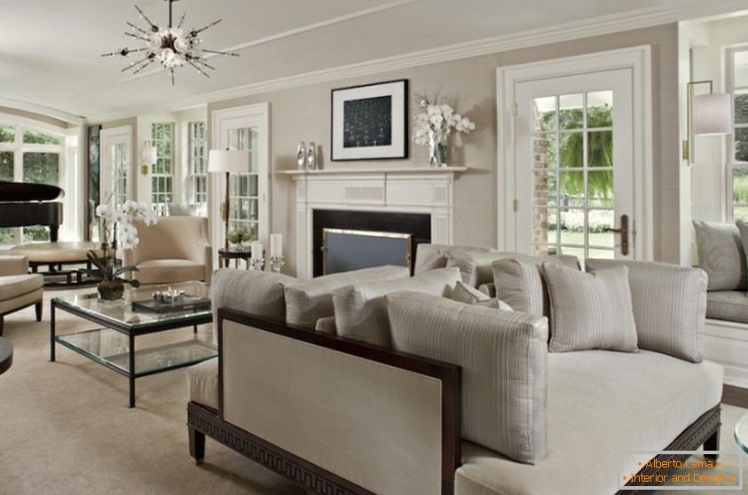 interior design of the living room in cream colors