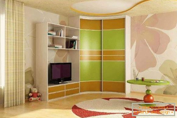 Built-in wardrobes in the corner of the interior of the living room