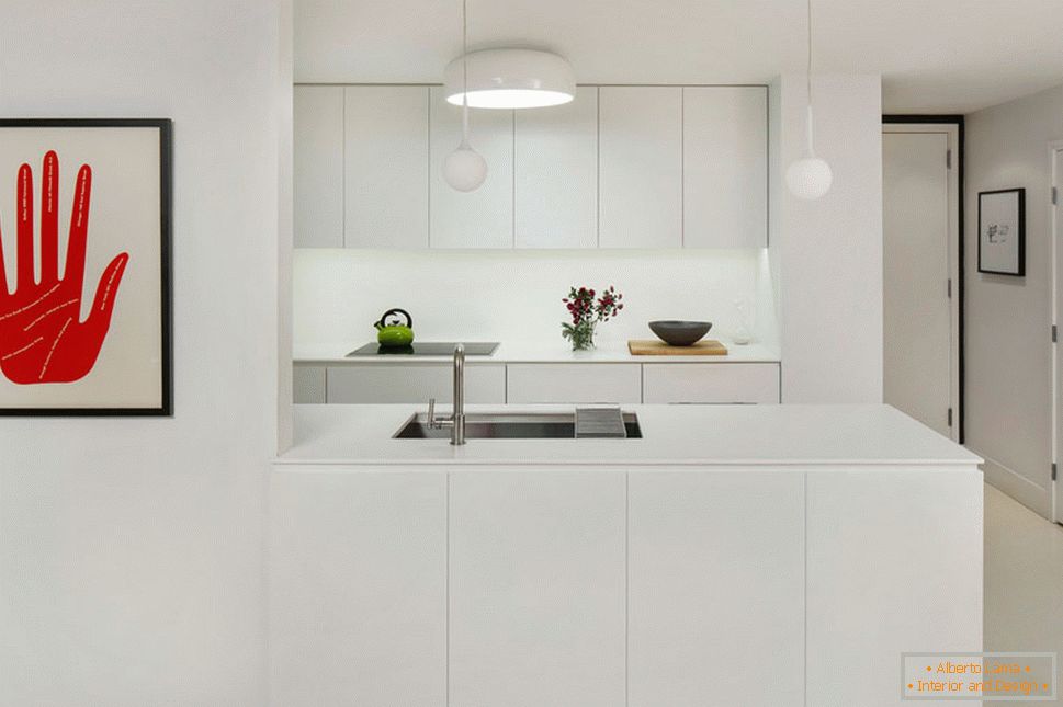 Kitchen interior in white with bright patches