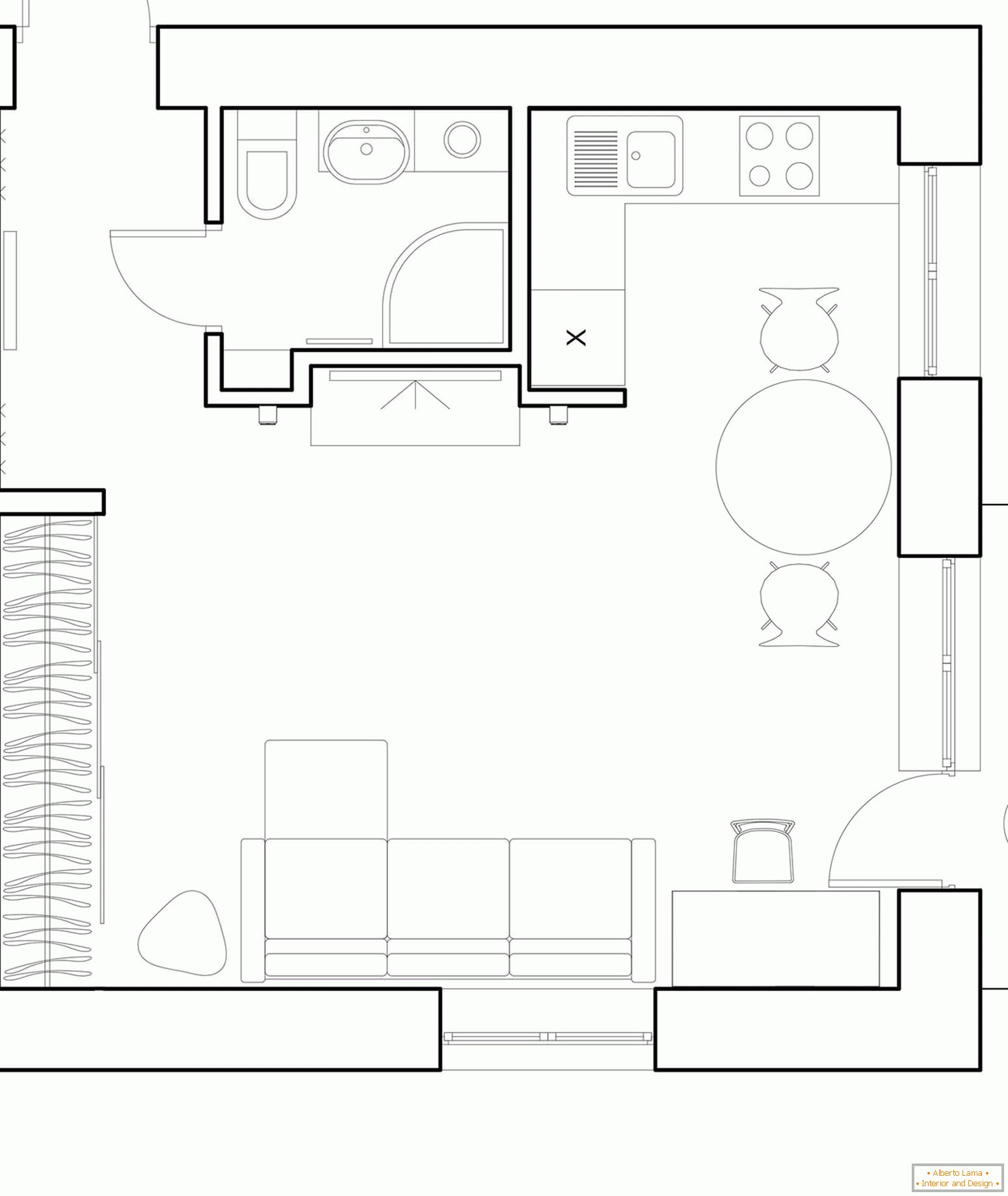 The layout of the studio apartment in Khrushchev