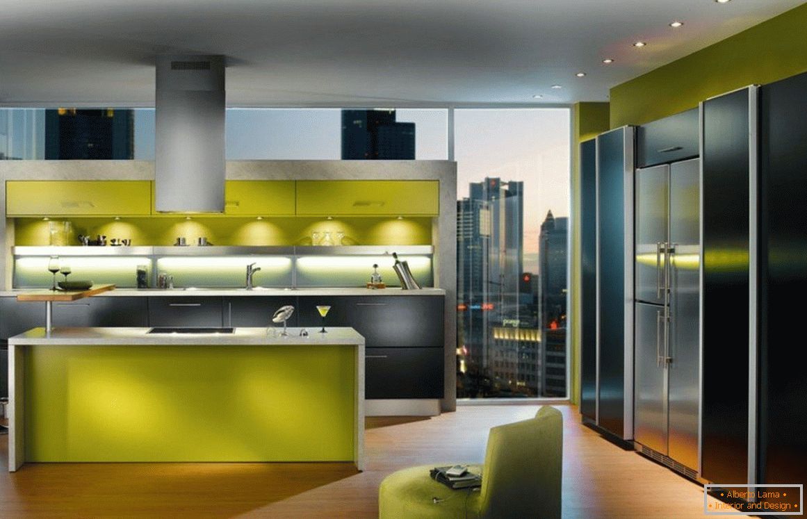 Black-and-green kitchen interior
