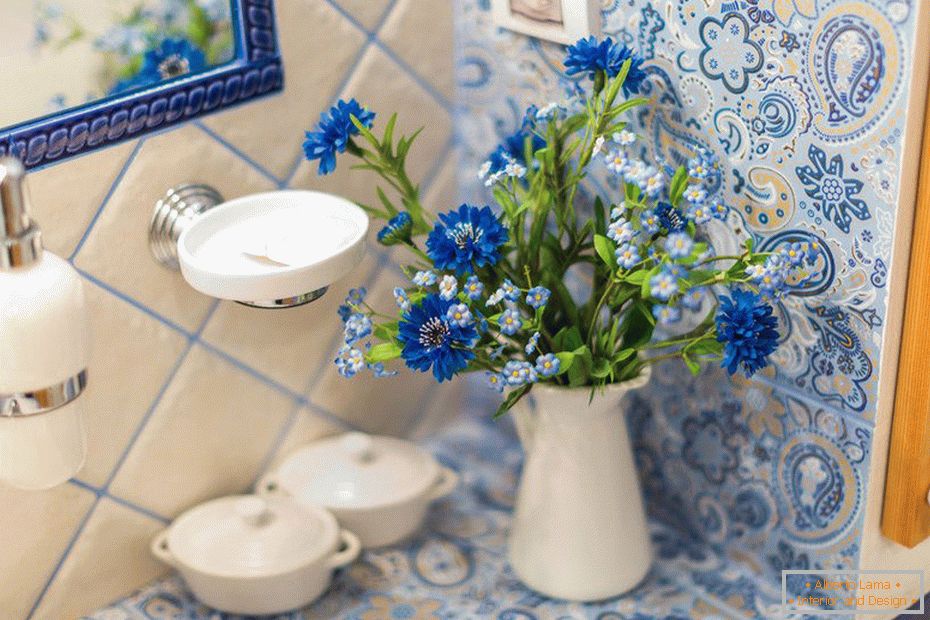 Bouquet of flowers in the bathroom