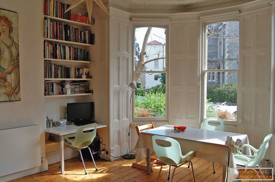 A spacious study in the niche of the dining room