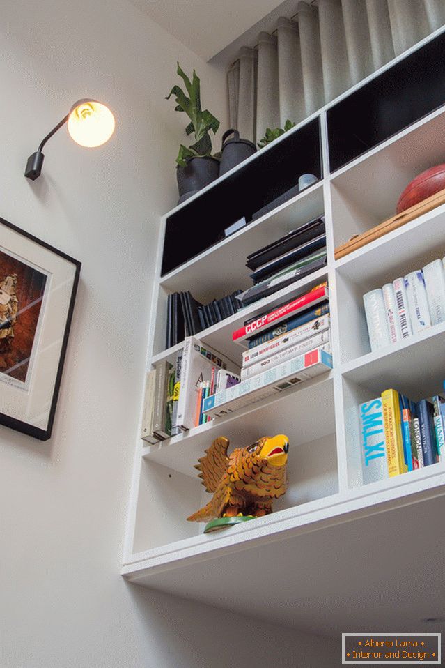 Shelves under the ceiling to increase the space