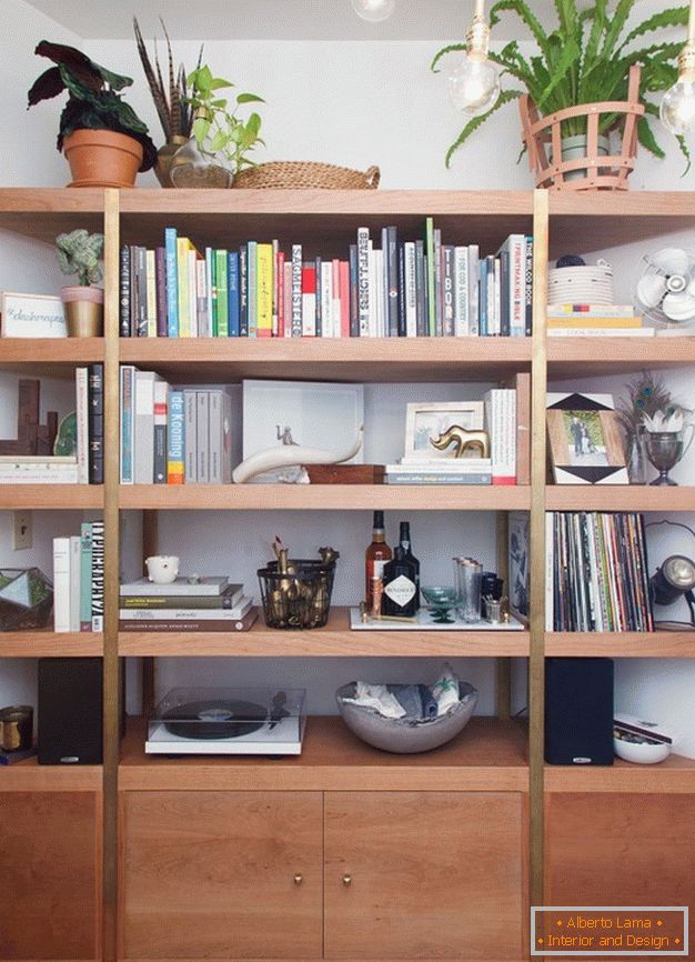 the upper part of the bookshelves