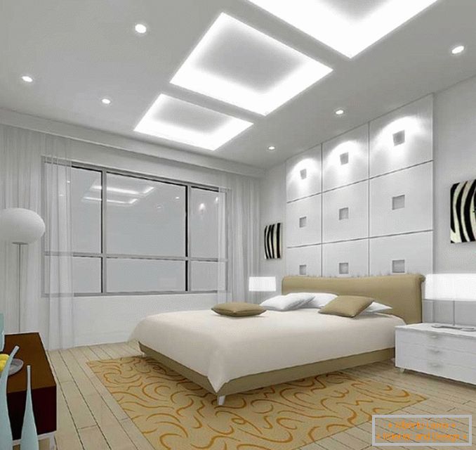 Built-in lighting and lamps on the bedside tables in the bedroom