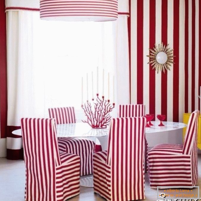 Wallpapers and covers on the chairs in stripes