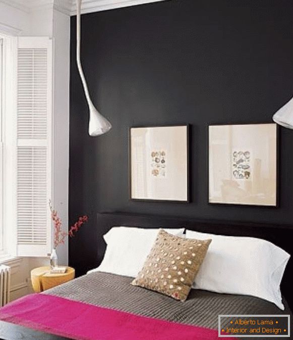Stylish bedroom in black and pink