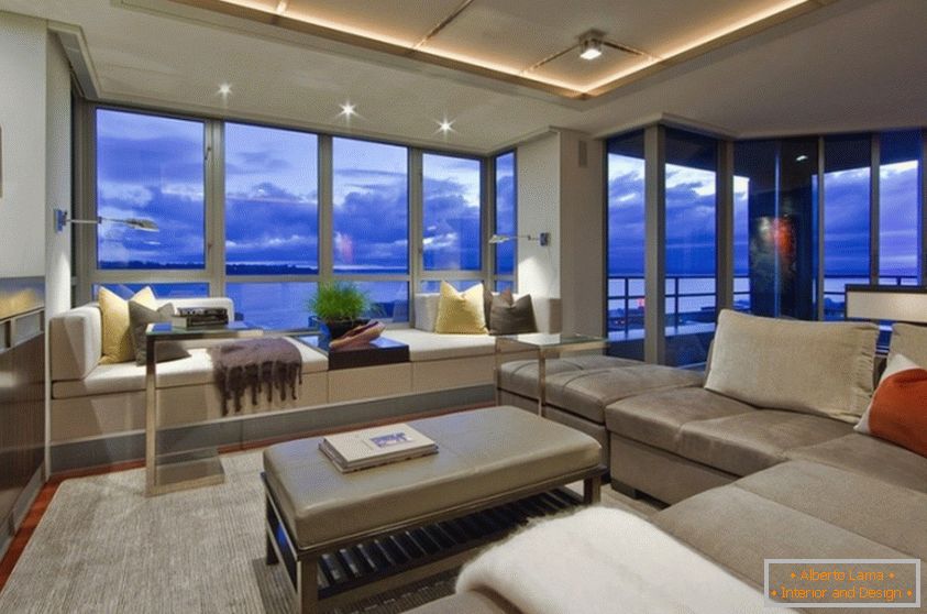 Floor-to-ceiling windows with sea views