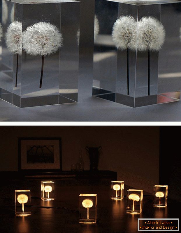 Lamps with dandelions inside