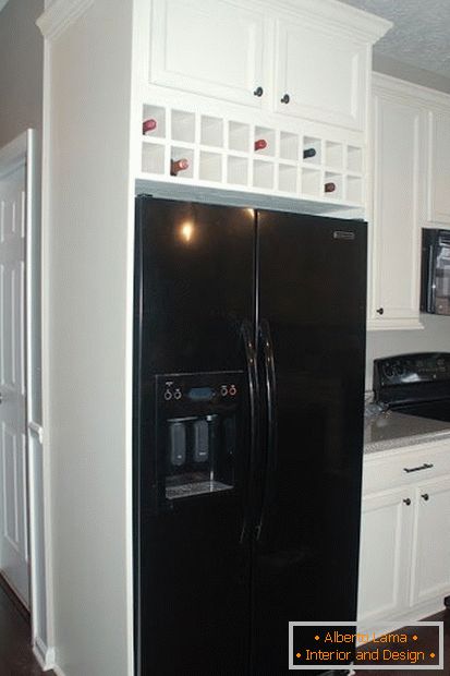 Built-in refrigerator in the small kitchen