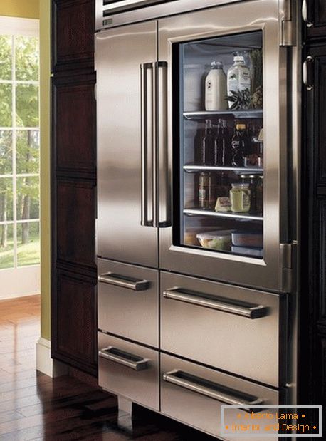 Built-in refrigerator in the small kitchen