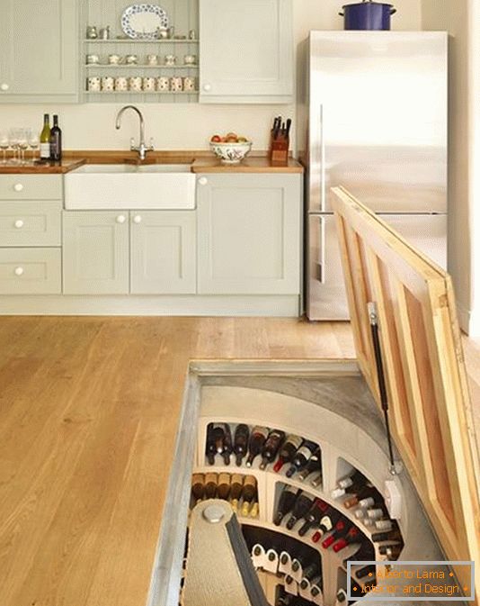 A hidden wine cellar in the kitchen