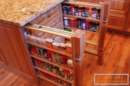 Sliding shelves for spices in the kitchen