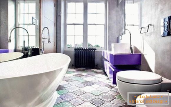 Bathroom design with beautiful tiles on the floor