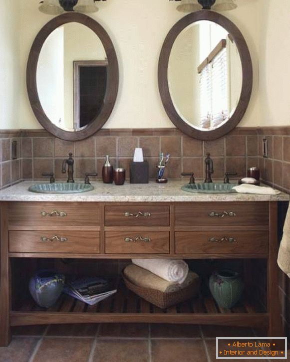 A curbstone under the sink of old furniture