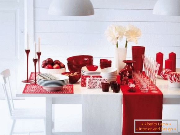 Red and white desktop decor