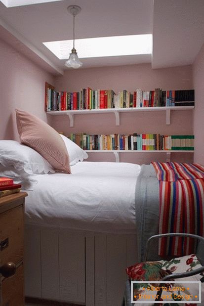 Book shelves in a small bedroom
