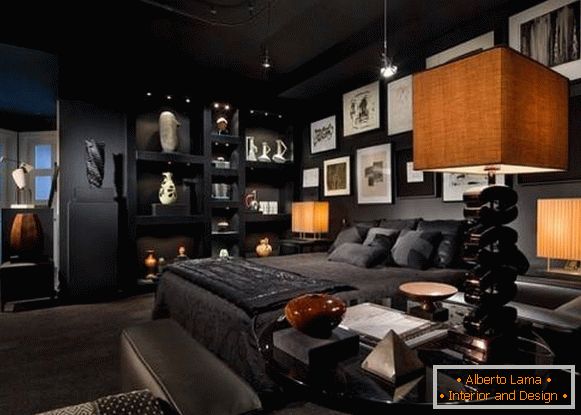 Fashionable bedroom in black