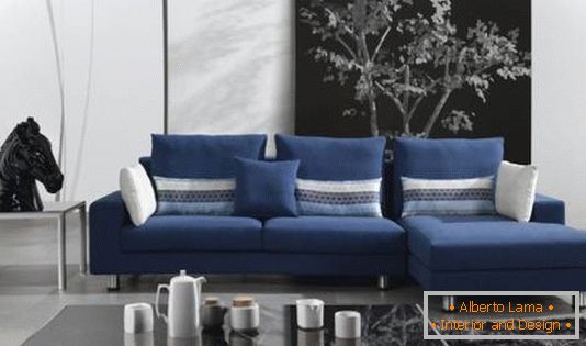 black-and-white-living-room-with-blue-sofa