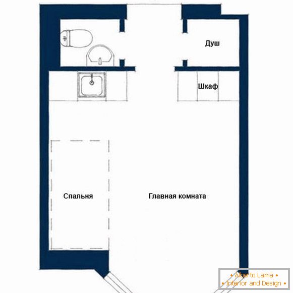 One-room apartment layout