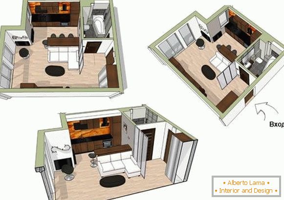 The plan of a small apartment of 34 square meters. m.