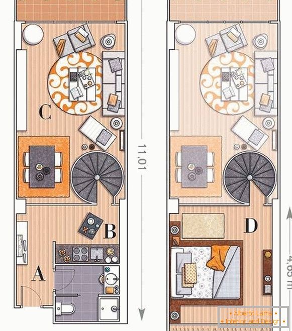 The layout of a two-storey apartment
